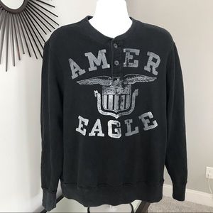 American Eagle Black Men's Henley Sweatshirt Size Large